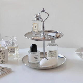 Stainless steel two-tier accessory tray display