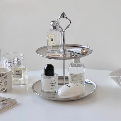Stainless steel two-tier accessory tray display