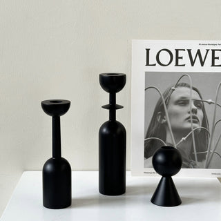 Black Wooden Candle Holder Piece Set