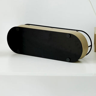 Black Frame Leather Oval Long Tray Small Item Holder Spice Rack