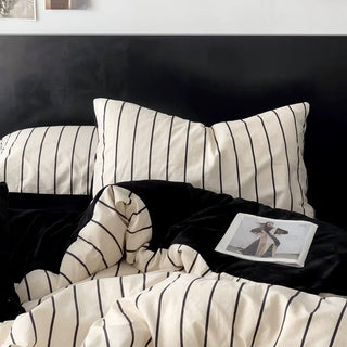 Ivory Black Stripe Winter Duvet Cover Set