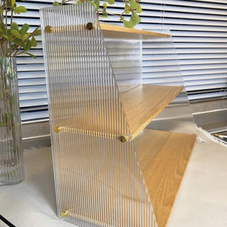 Clear x Wood Grain Three-Tier Storage Display Rack