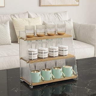 Clear x Wood Grain Three-Tier Storage Display Rack