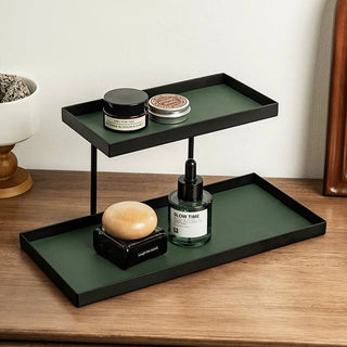 Iron Leather Rectangular Two-Tier Tray Storage Rack