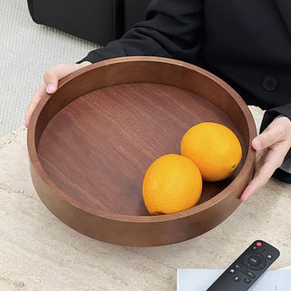 360 Degree Rotating Natural Wood Round Cosmetic Storage Tray