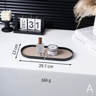 Iron Leather Oval Simple Accessory Tray  Storage