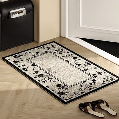 Black floral pattern entrance mat 50x80 mud-removing mat