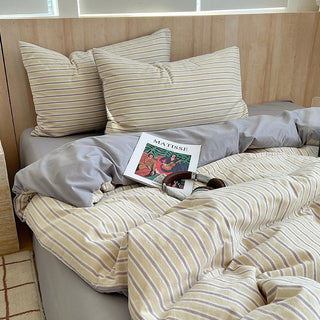 Gray Multi-stripe Cotton Duvet Cover Set  Bed Cover
