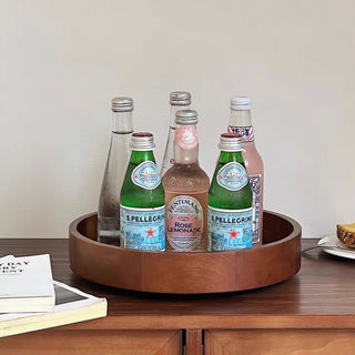 360 Degree Rotating Natural Wood Round Cosmetic Storage Tray
