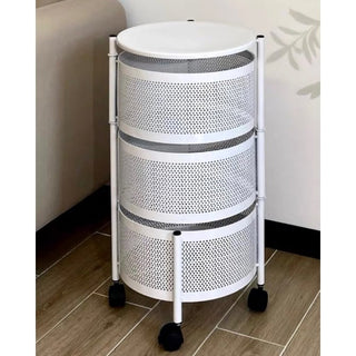 Castered Round Storage Wagon White Side Table