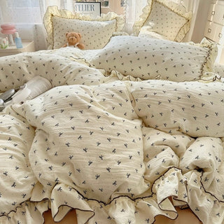 Mini Ribbon Pattern Frill Washed Cotton Duvet Cover Set