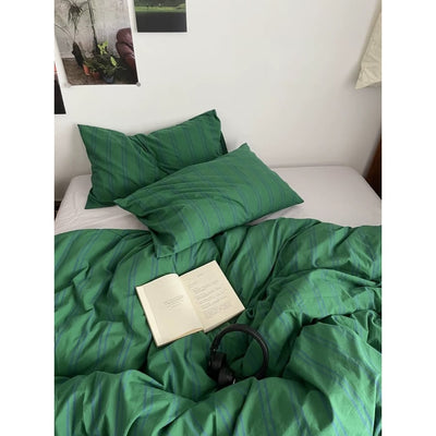 Green and Blue Stripe Duvet Cover Set