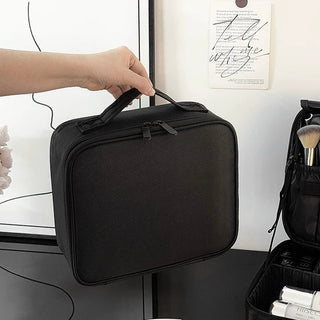 Mirror-equipped Simple Makeup Box Large Capacity Cosmetic Storage Pouch Black Travel Pouch