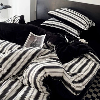 Black Multi Stripe Winter Duvet Cover Set