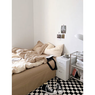 Beige Two-Tone Plain Duvet Cover Set