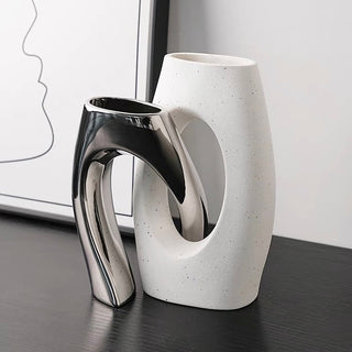 piece set White x Silver Ceramic Flower Vase
