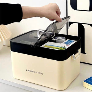 Monochrome Large Capacity Two-Layer First Aid Kit Medicine Box Cosmetic Box