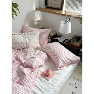 White Pink Stripe Duvet Cover Set