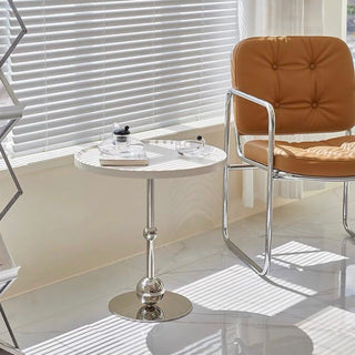 Silver Leg Round Side Table White