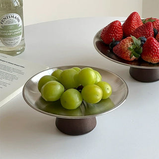 Wood Legged Stainless Steel Silver Tray 2 Sizes  Stand Storage