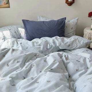 Flower Stripe Duvet Cover Set