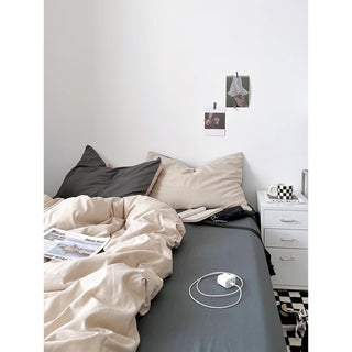 Beige Two-Tone Plain Duvet Cover Set