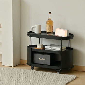 Castered Oval Iron Open Storage Side Table