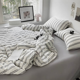 Gray Double Stripe Duvet Cover Set