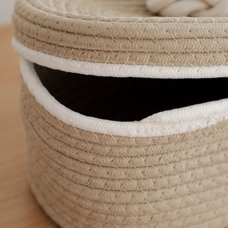 Knot Rope Braided Basket with Lid for Small Items Storage