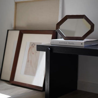 Octagonal Wood Frame Mirror Tabletop Wall Mirror