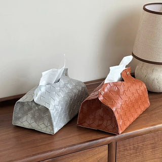 Geometric Pattern Embossed Faux Leather Tissue Case