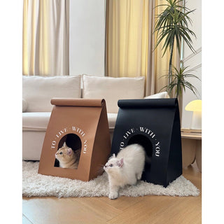 Paper bag style cat housein . Cat house scratching post foldable.