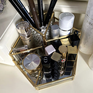 Hexagonal Gold Frame Clear Brush Stand
