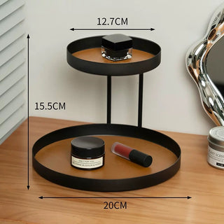 Iron Leather Round Two-Tier Tray Storage Rack