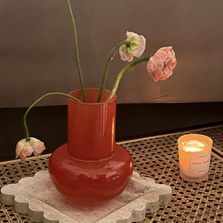 Red Glass Flower Vase