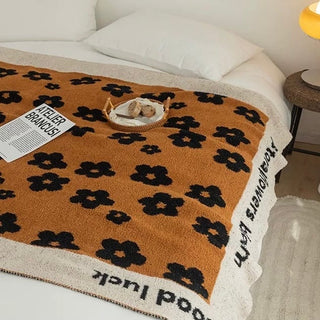 Brown floral blanket 130x170 lap blanket knit