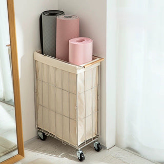 Wheeled Foldable Slim Laundry Basket Cart Wagon Laundry Hamper Storage