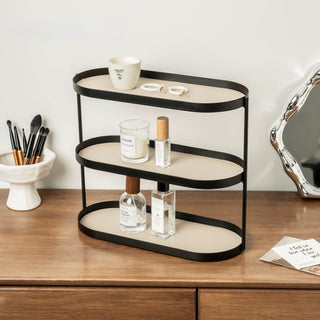 Iron Leather Oval Three-Tier Tray  Storage Rack