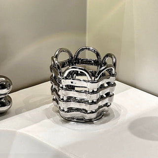 Silver Amiami Ceramic Brush Stand   Small Item Storage Candle Holder