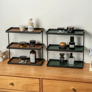 Iron Leather Rectangular Three-Tier Tray  Storage Rack Cosmetic Storage