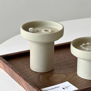 Natural Ceramic Footed Accessory Tray   Candle Holder