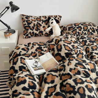 Brown Leopard Print Duvet Cover Set 2 Sizes  Winter Thick Bed Cover Bedding Cover Leopard Print