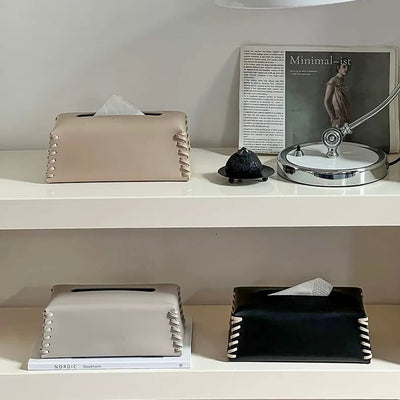 Side Stitch Faux Leather Tissue Case