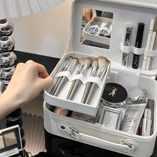 Mirror-equipped makeup box large capacity cosmetic storage pouchin  travel pouch