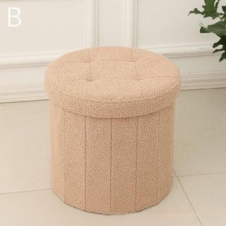 Foldable Boucle Round Storage Stool   in   Ottoman Stool Storage Storage Box