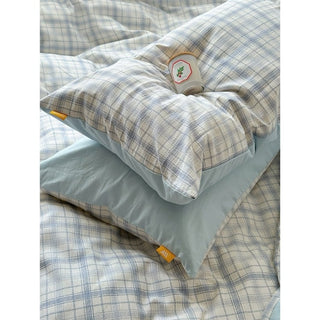 Sky blue check pattern duvet cover set 2 sizes  all season