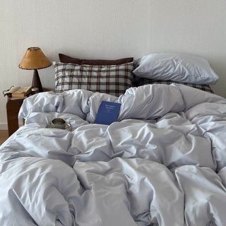 Checkered Sheets Blue Cotton Duvet Cover Set  All Seasons