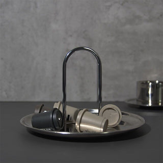 Stainless steel arched round tray with handle silver