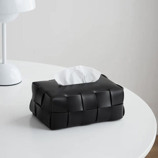 Braided Faux Leather Tissue Case    Checkerboard Pattern