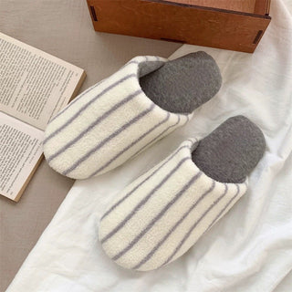 Striped fluffy simple room shoes  4 sizes indoor slippers